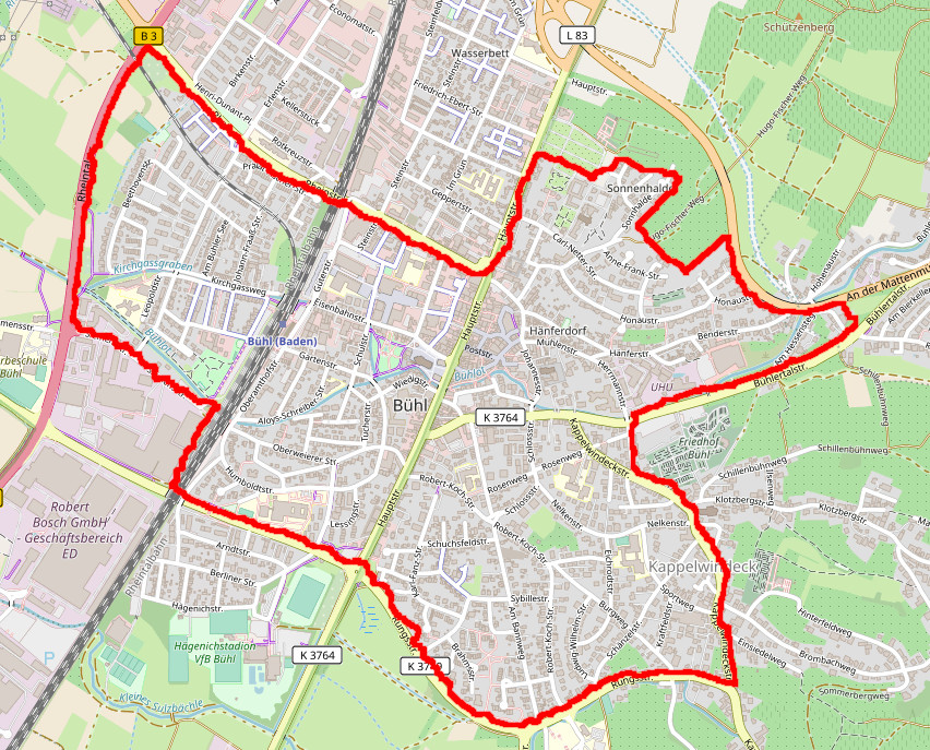 Eine Karte der Innenstadt Bühl